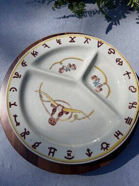 Vintage 1950s Fred Roberts "Chuck Wagon" Longhorn Steer Head Divided Grill Plate